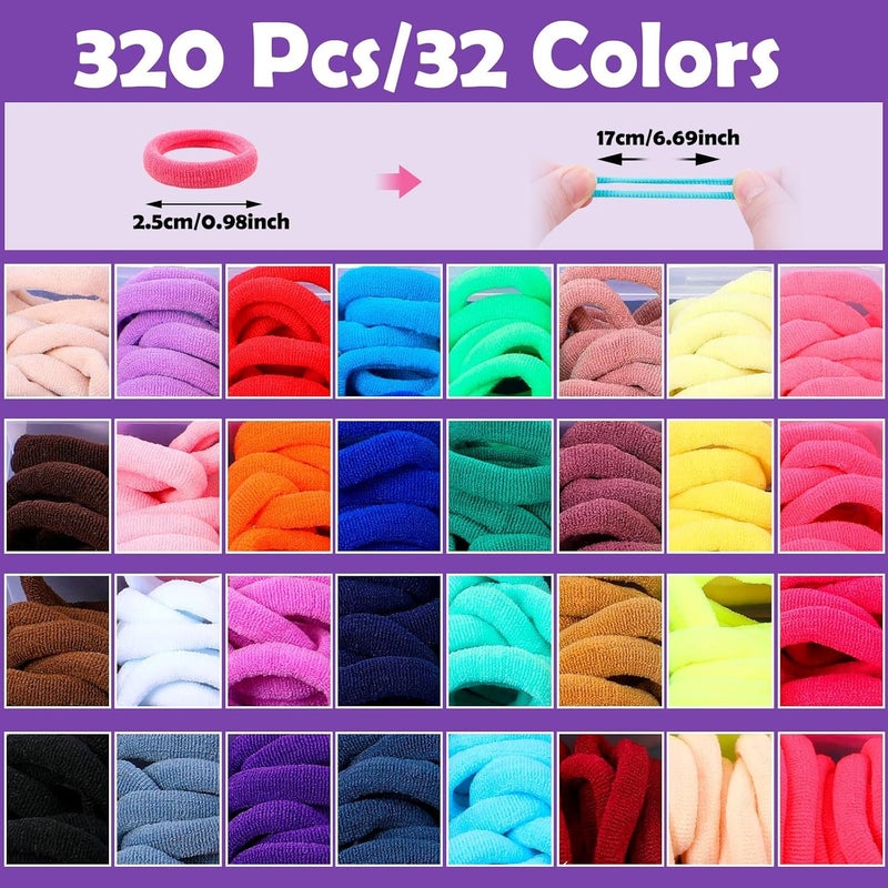 AuraRay Cotton Toddler Hair Ties 32 Colors, 320 Pcs Baby Hair Ties with 15 Hair Styling Tools Organizer Box, Soft Seamless Elastic Hair Bands Hair Accessories for Girls Kids - Image 3